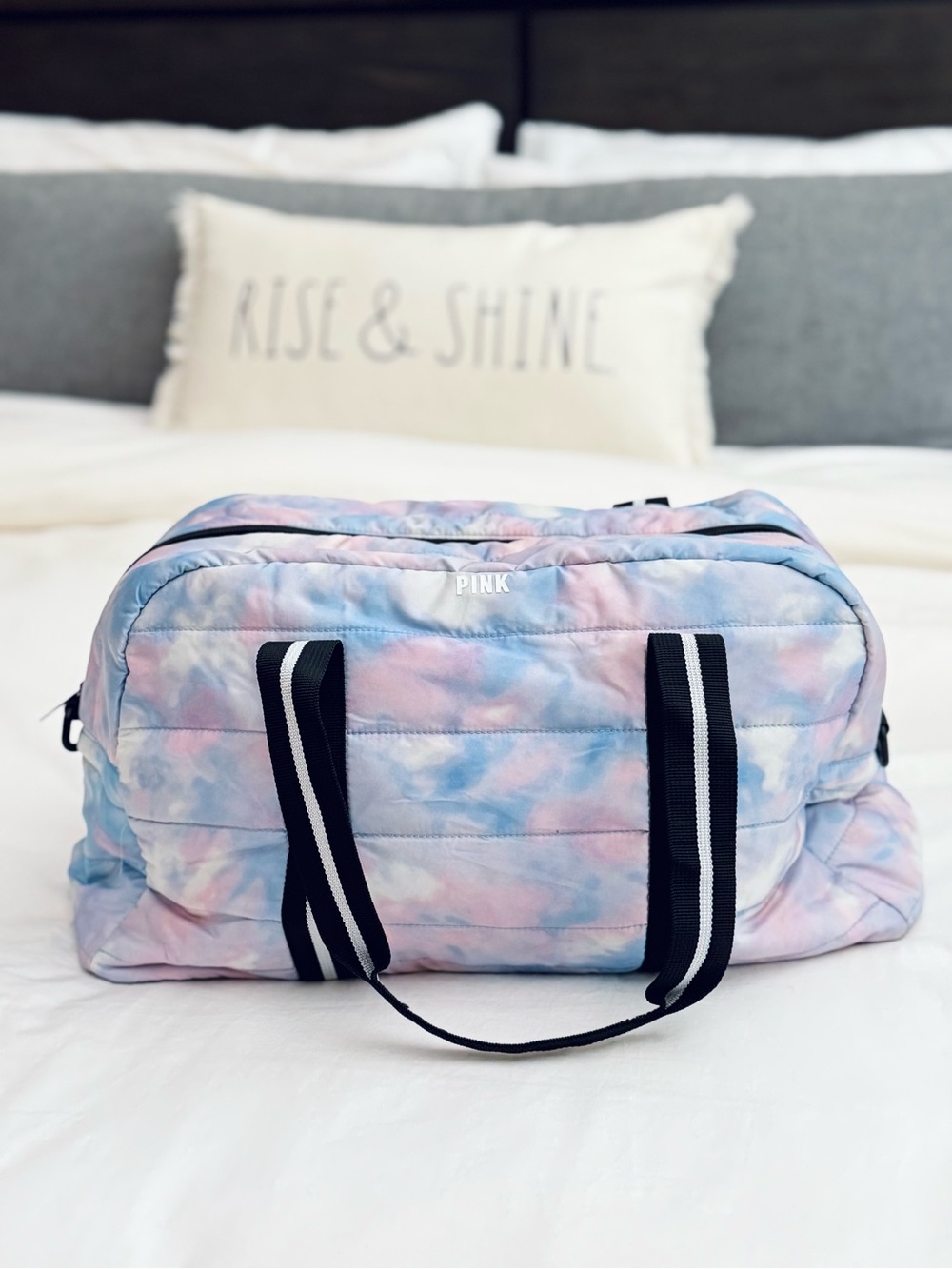 PINK Victoria's Secret Pastel Pink & Blue Tie-Dye Weekender Bag